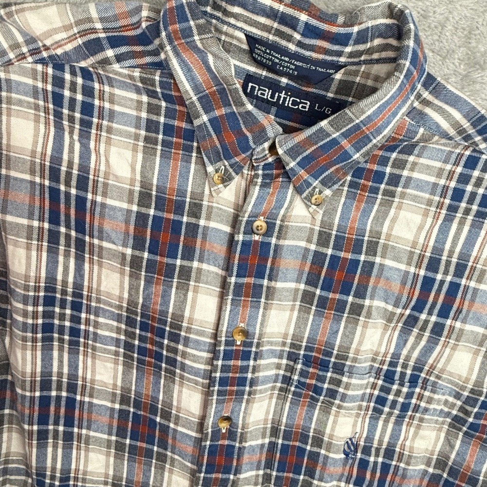 Nautica Button Down Shirt Mens L Plaid Vintage 90s Grandpa Casual Gorpcore‎